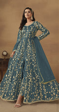 Anaita Dark Grey Embroidered Butterfly Net Anarkali Suit