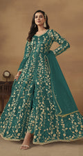 Anaita Teal Embroidered Butterfly Net Anarkali Suit