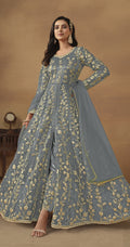 Anaita Grey Embroidered Butterfly Net Anarkali Suit