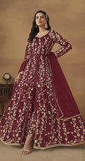 Anaita Wine Embroidered Butterfly Net Anarkali Suit