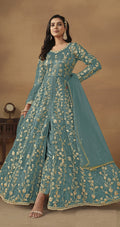 Anaita Sky Blue Embroidered Butterfly Net Anarkali Suit