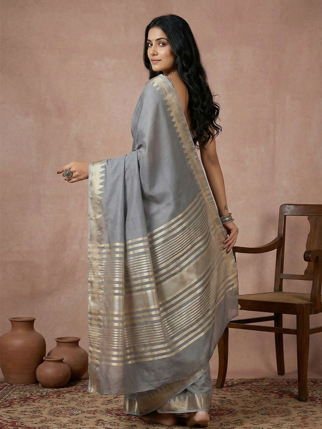 Shree Shyam Fashion Gray Cotton Saree