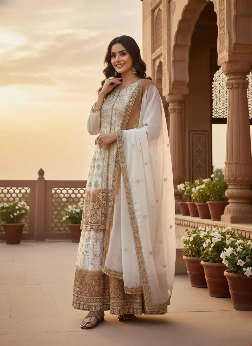 Teeya Creation Multi Color Star Georgette Heavy Embroidery Work Functional Wear Salwar Suit