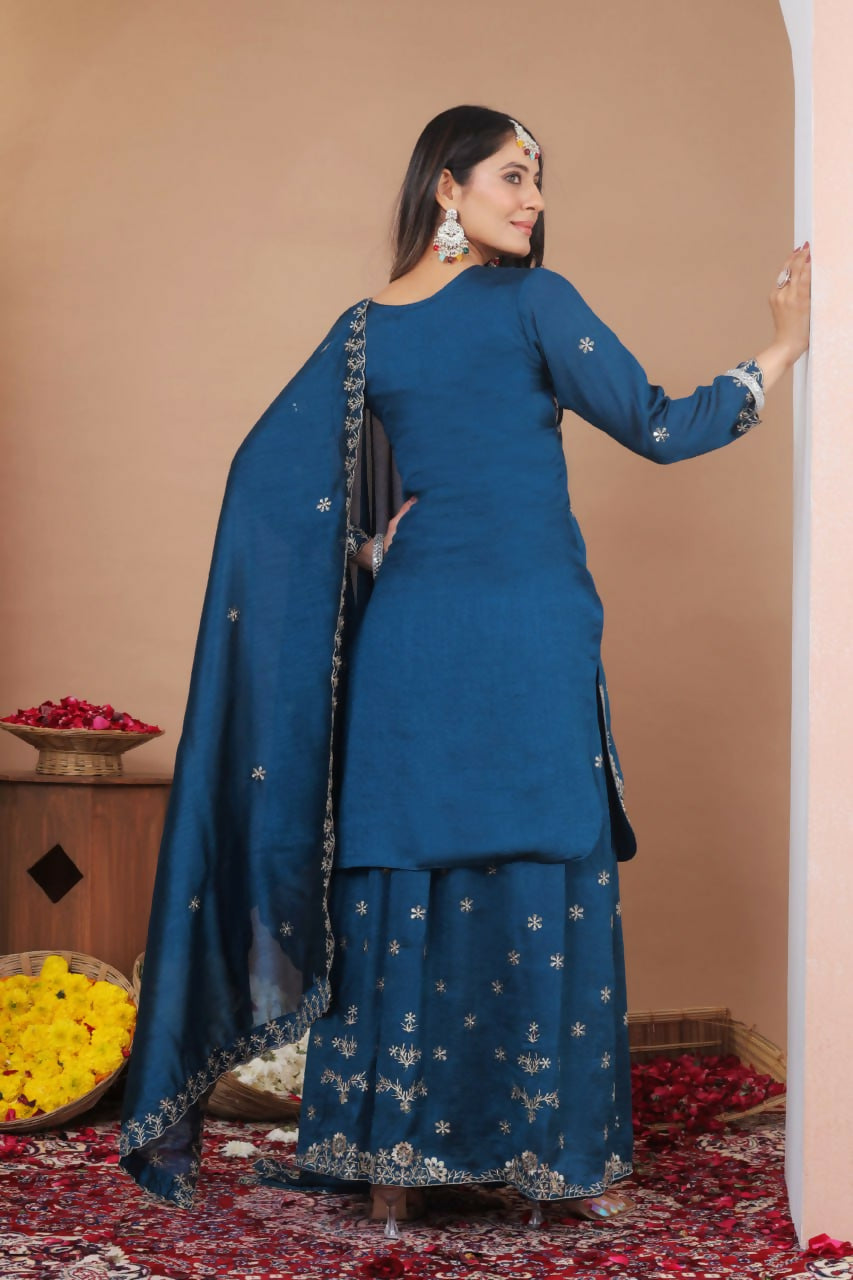 Teeya Creation Blue Color Vichitra Silk Wedding Wear Trending Salwar Suit