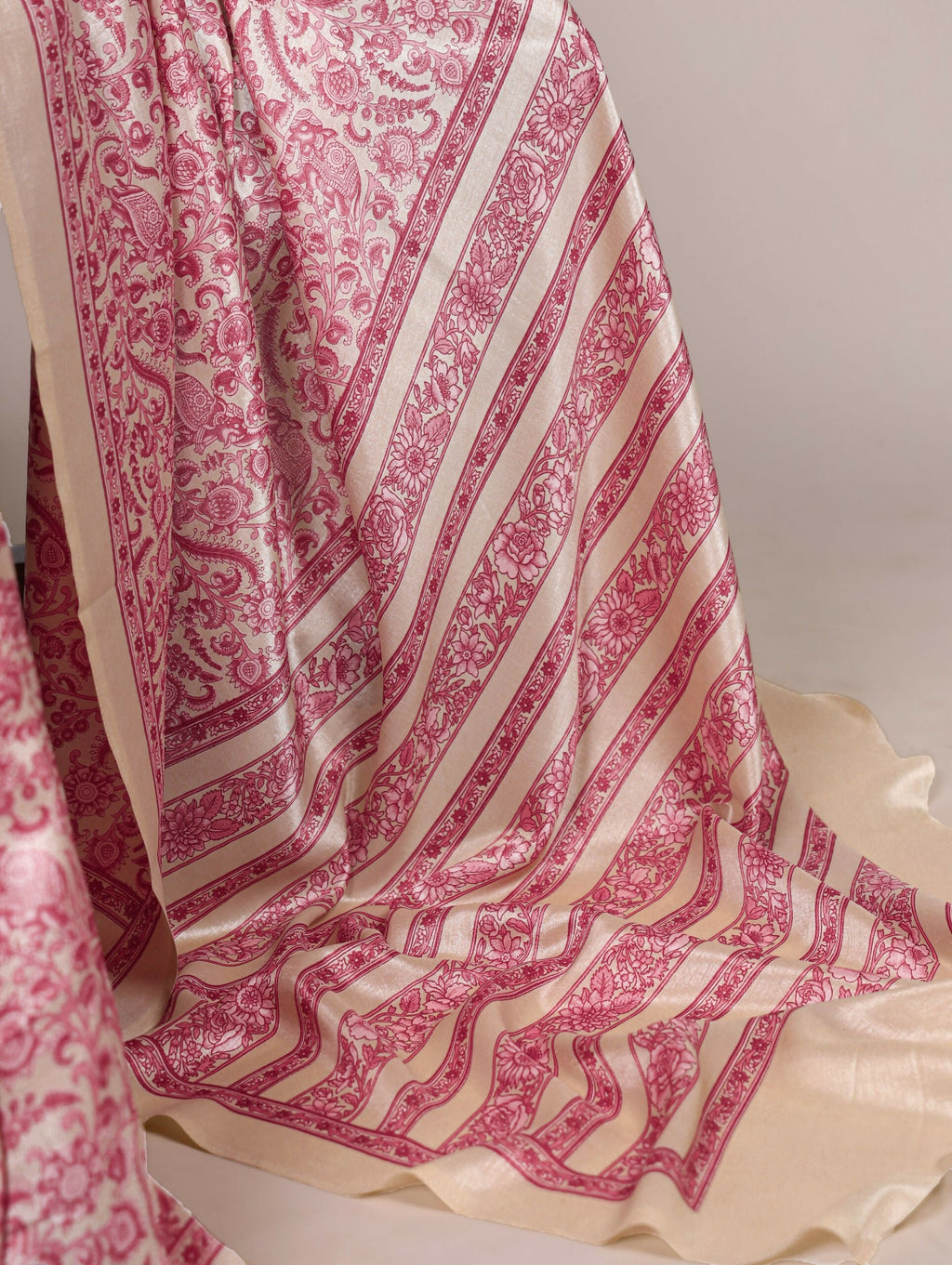Vastranavya Salmon Tussar Silk Printed Saree with Unstitched Blouse