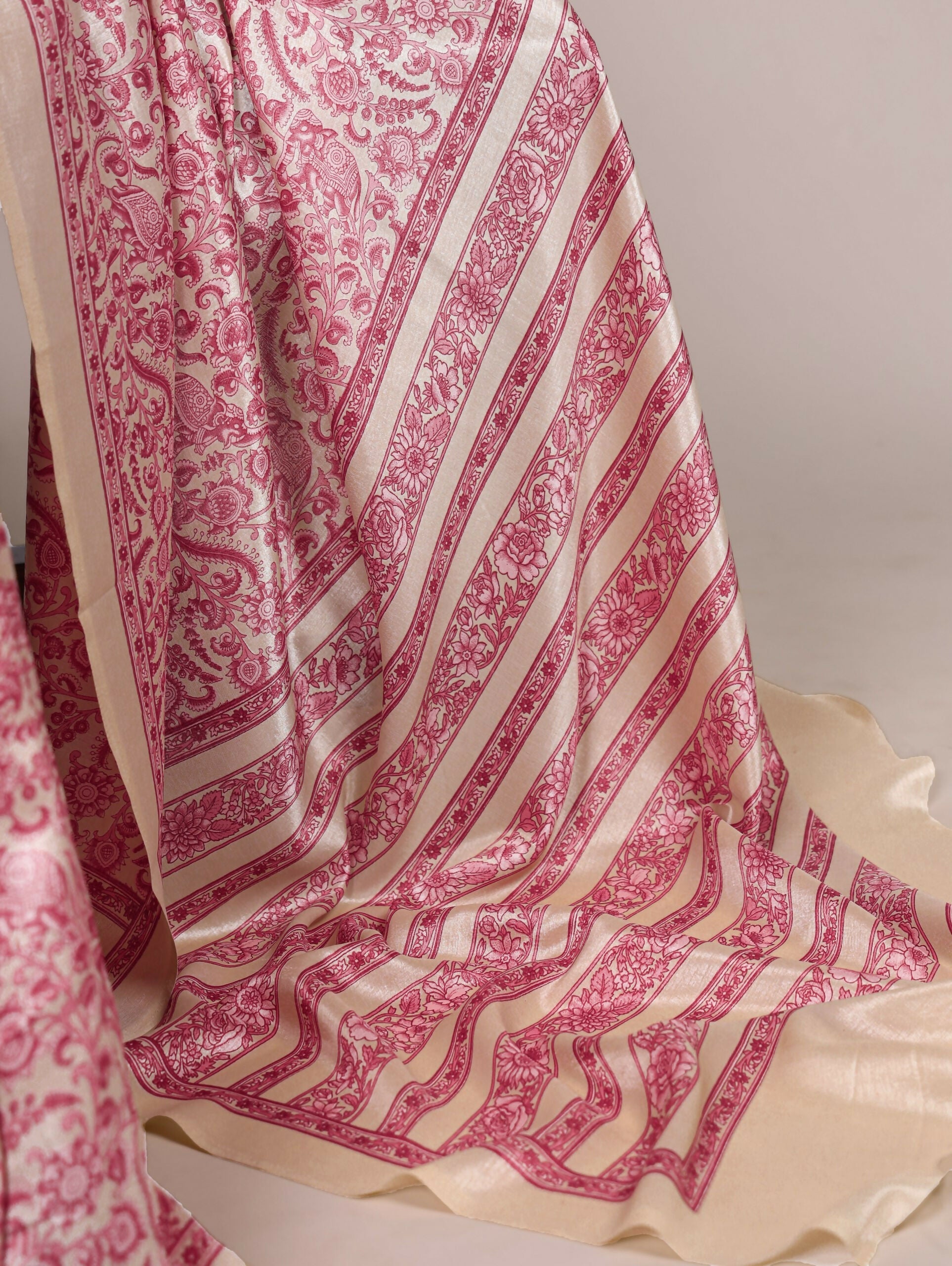 Vastranavya Salmon Tussar Silk Printed Saree with Unstitched Blouse