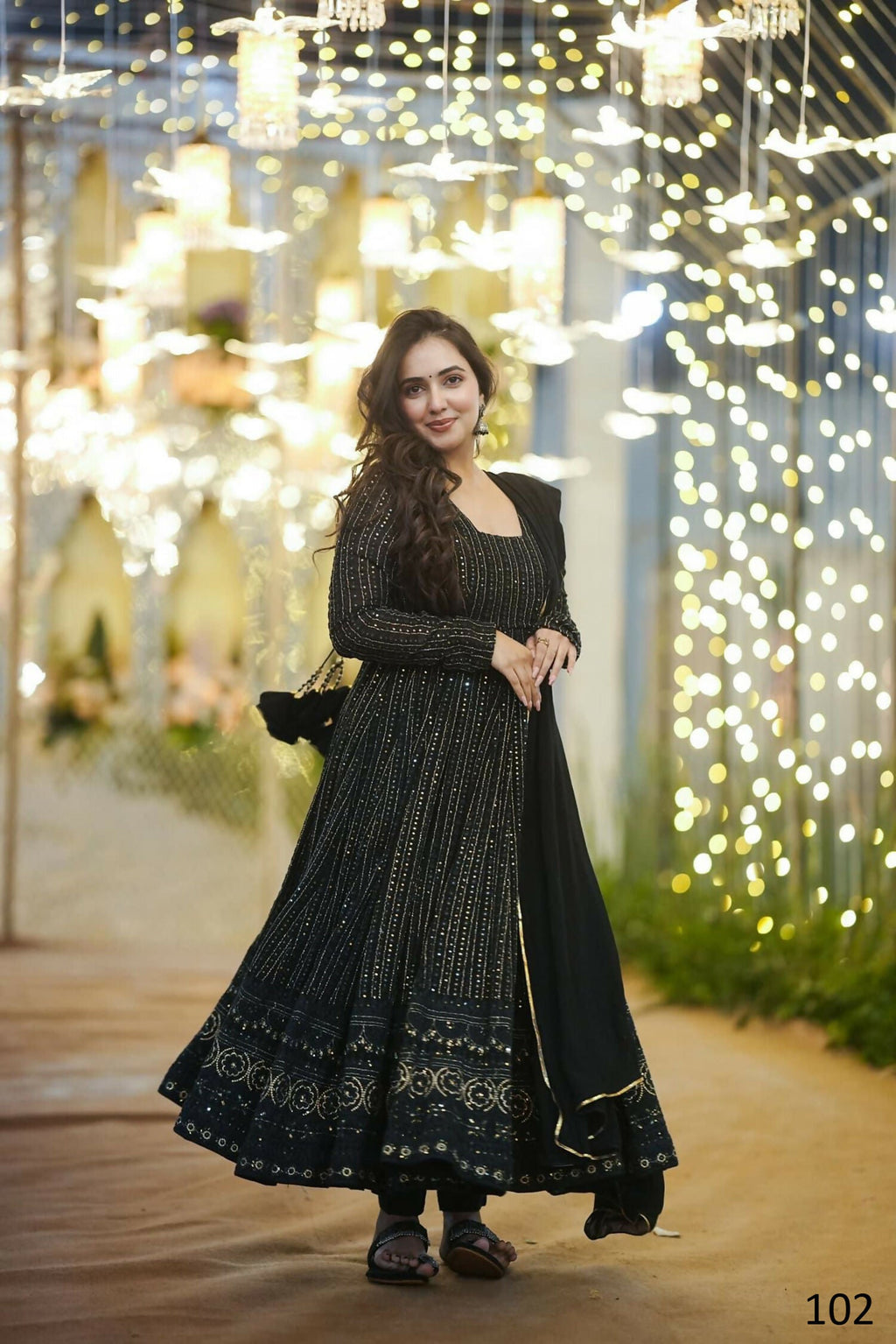 Aayaa Designer Embroidery Zari Sequins Work Faux Blooming Georgette Suit - Black