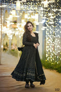 Aayaa Designer Embroidery Zari Sequins Work Faux Blooming Georgette Suit - Black