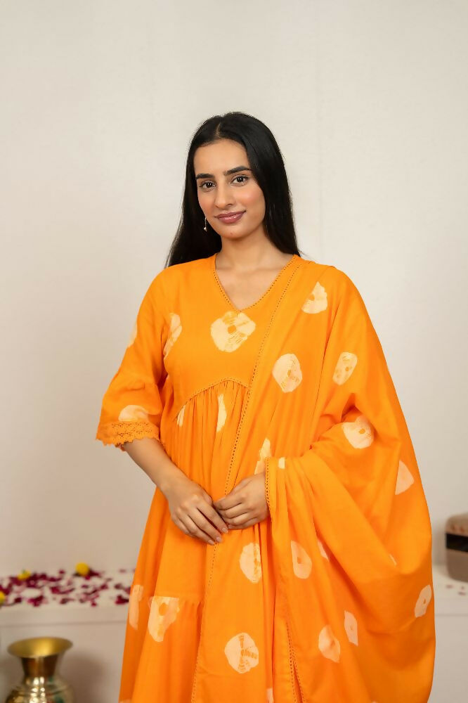 Joban Fashion Orange Tie & Dye Cotton Suit Set