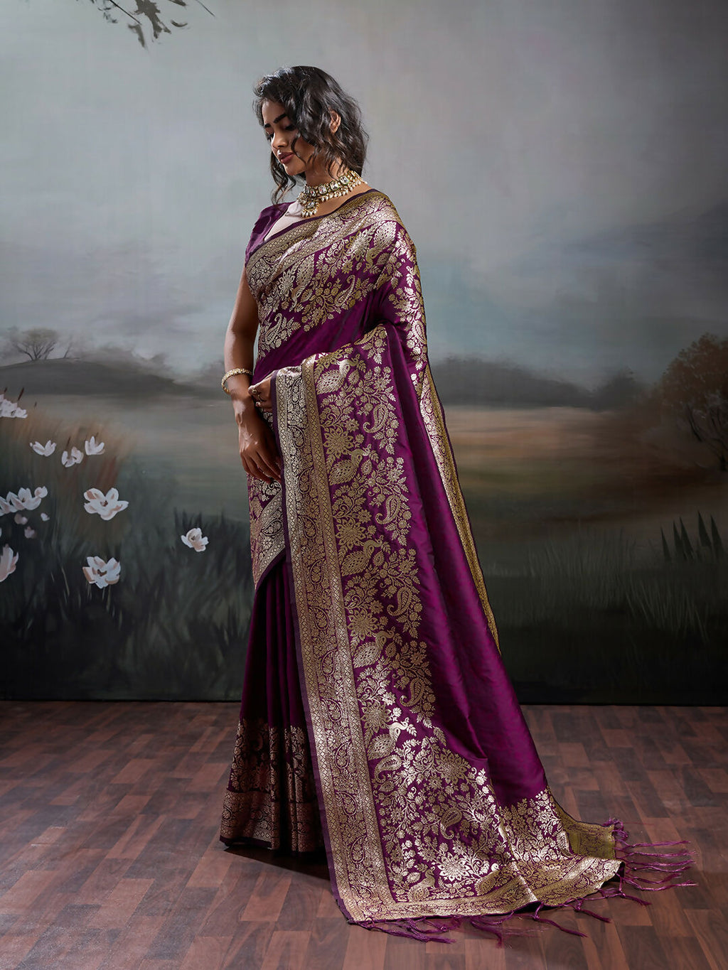 Shree Shyam Fashion Wine Silk Blend Saree