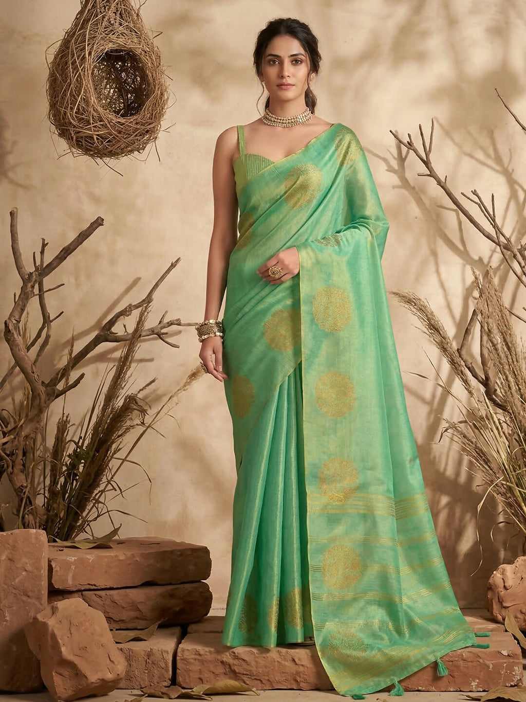Shree Shyam Fashion Green Tissue Silk Saree