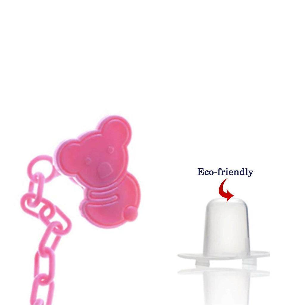 Safe-O-Kid Animal Design Silicone Pacifier/Soother With Holder Chain And Clip, Pink