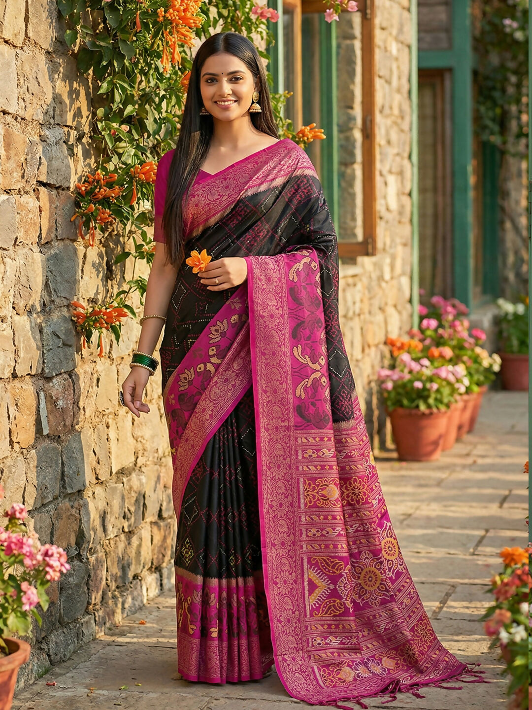Shree Shyam Fashion Black Pochampally Silk Saree