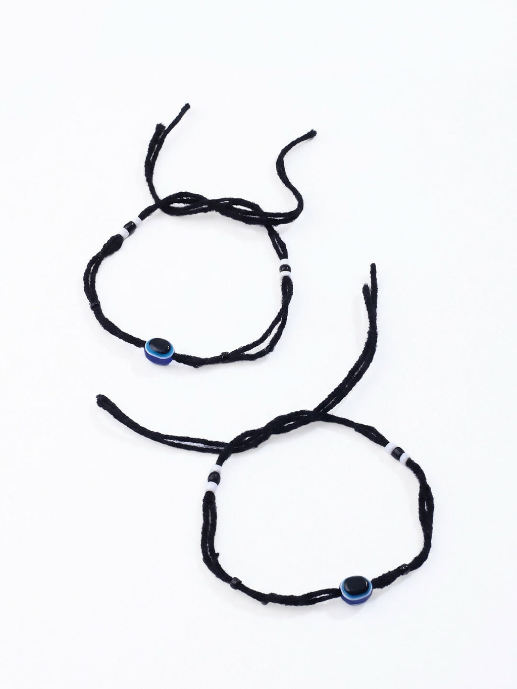 NVR Women Set of 2 Black Beaded Evil Eye Anklet