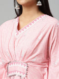 Ahalyaa Women Pink Pure Cotton Printed Kaftan Kurta