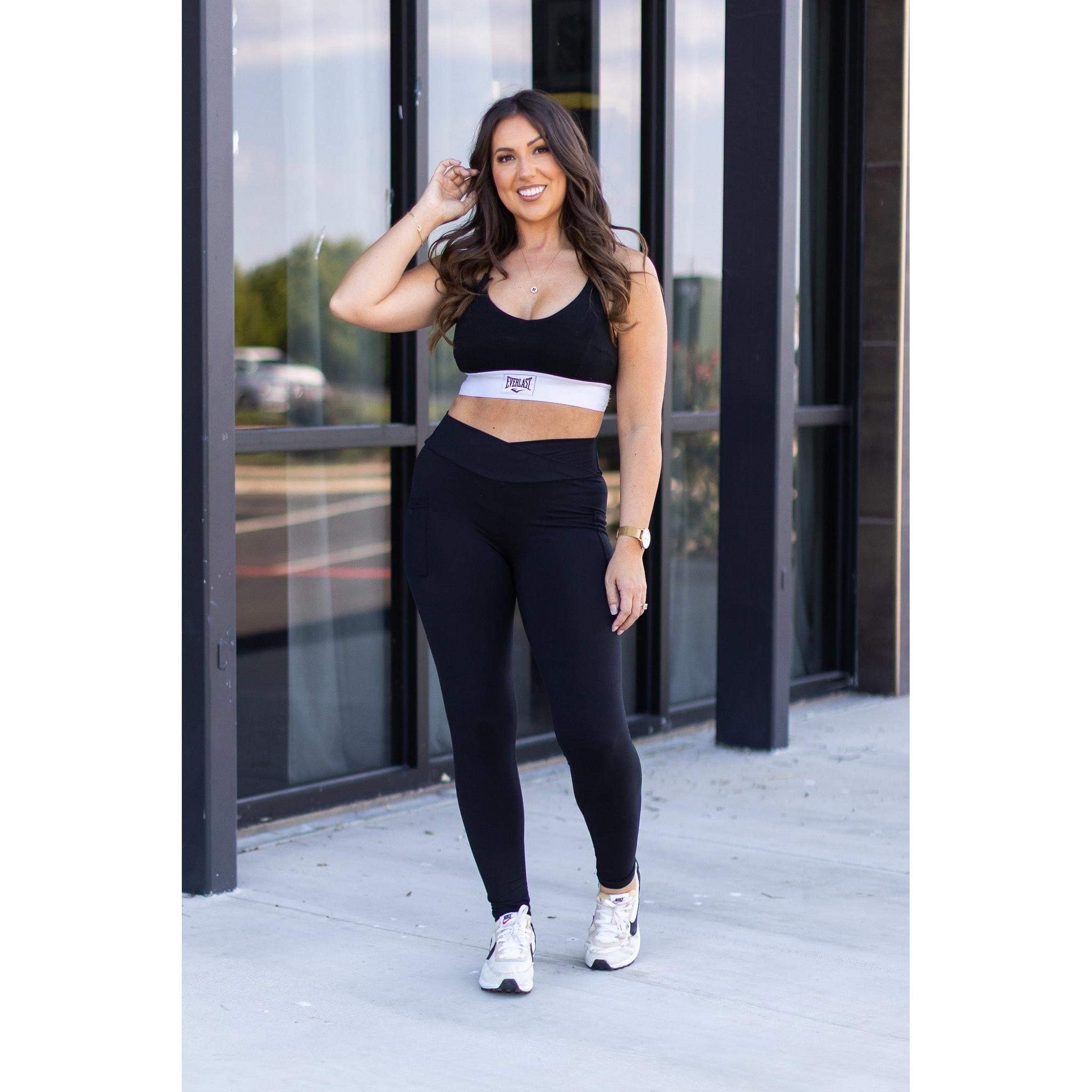 Ready to Ship |  The Stephanie - Crossover BLACK Pocket Full Length Leggings