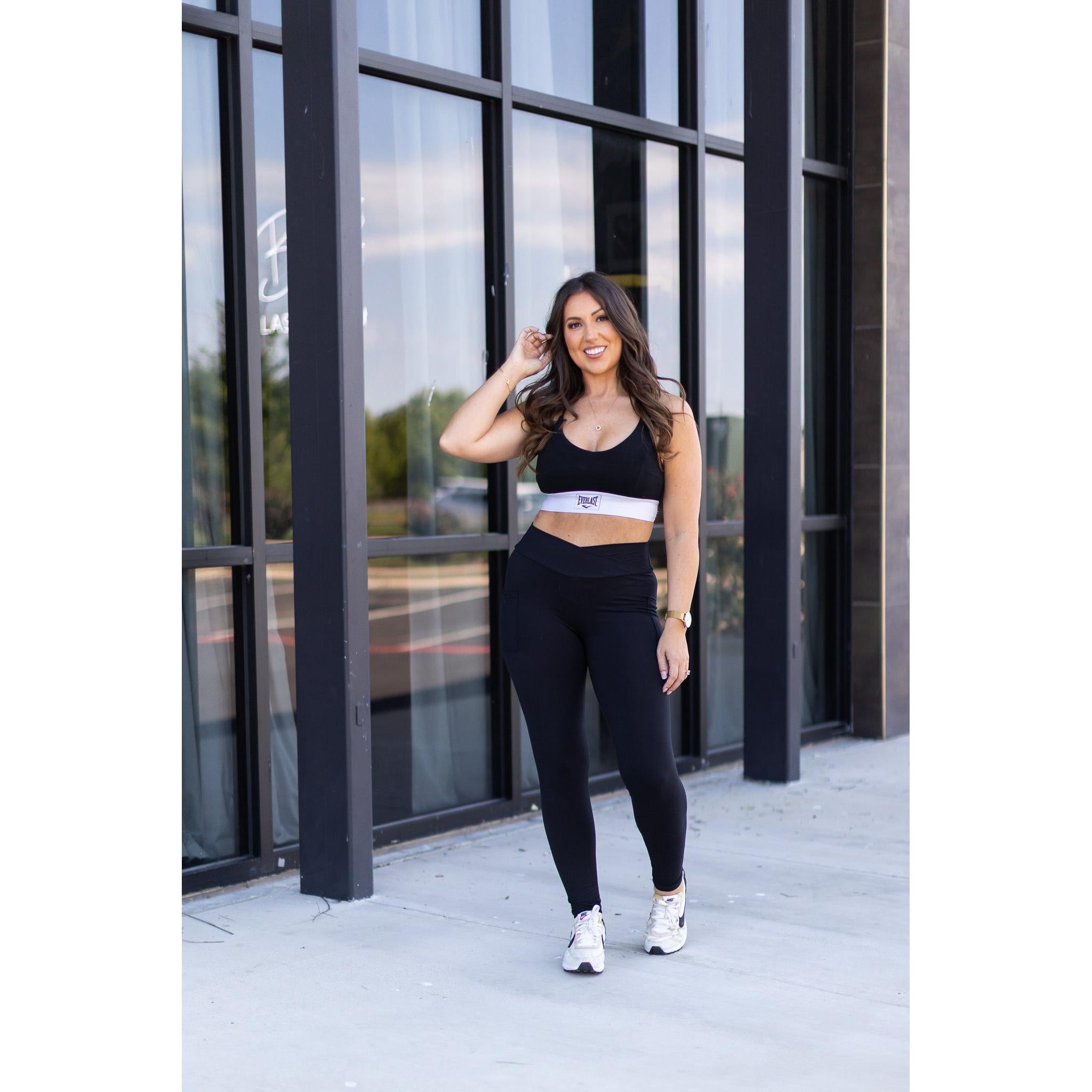 Ready to Ship |  The Stephanie - Crossover BLACK Pocket Full Length Leggings