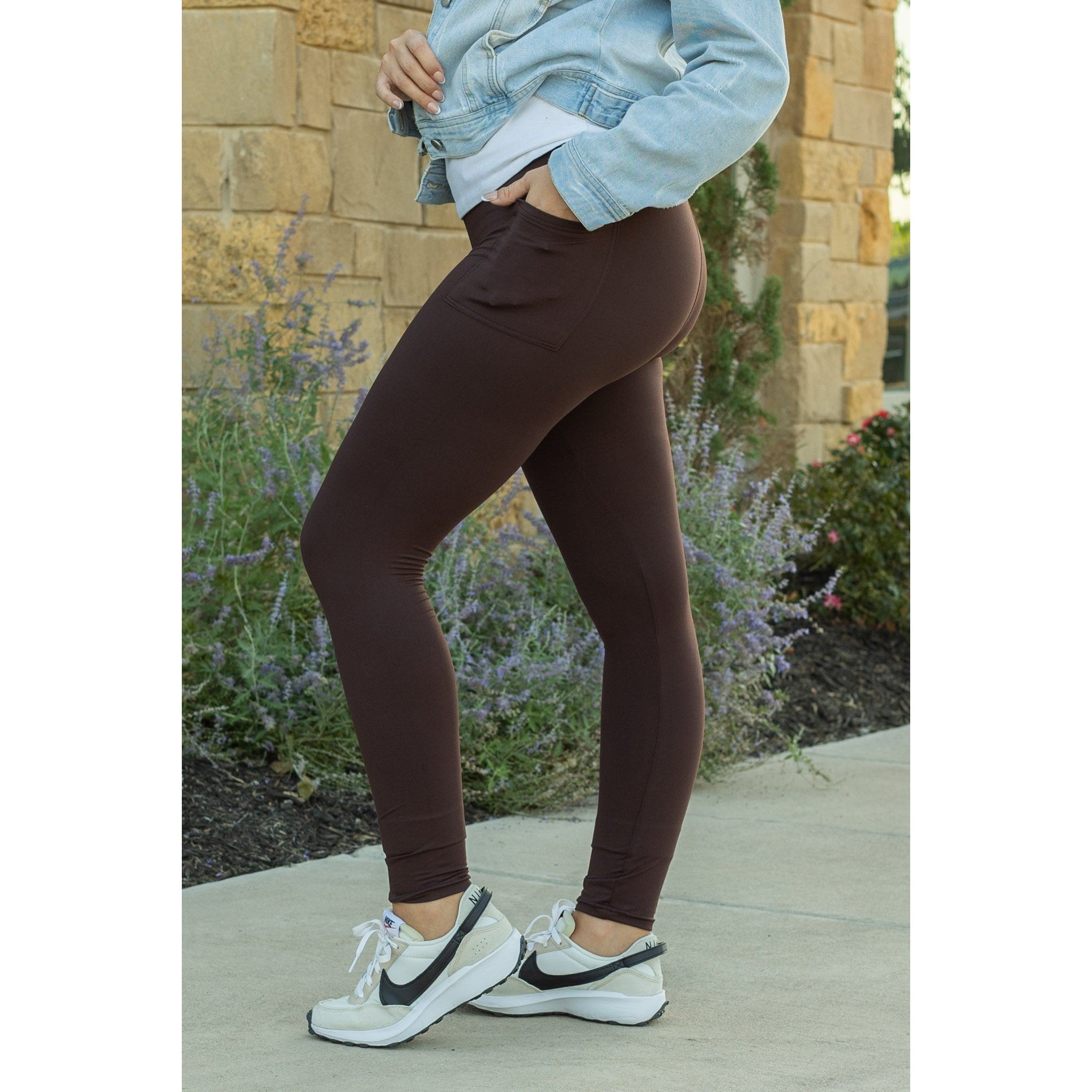 Ready to Ship  |The Brady -  Brown FULL LENGTH Leggings with POCKET