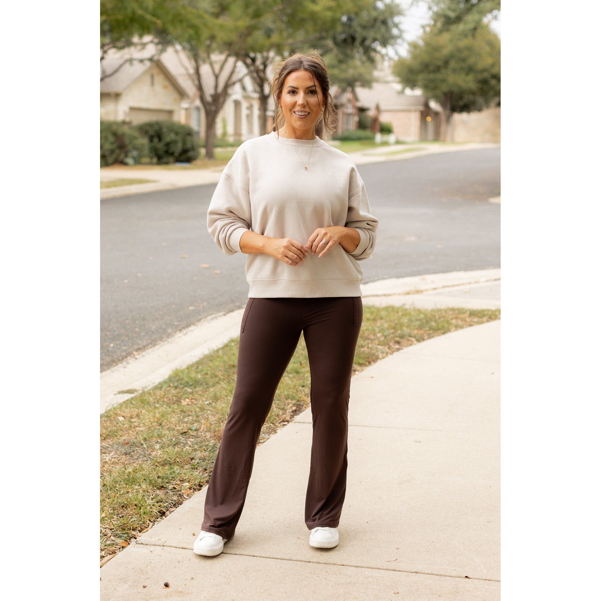 Ready to Ship | The Rhea - BROWN Bootcut Leggings with Pockets