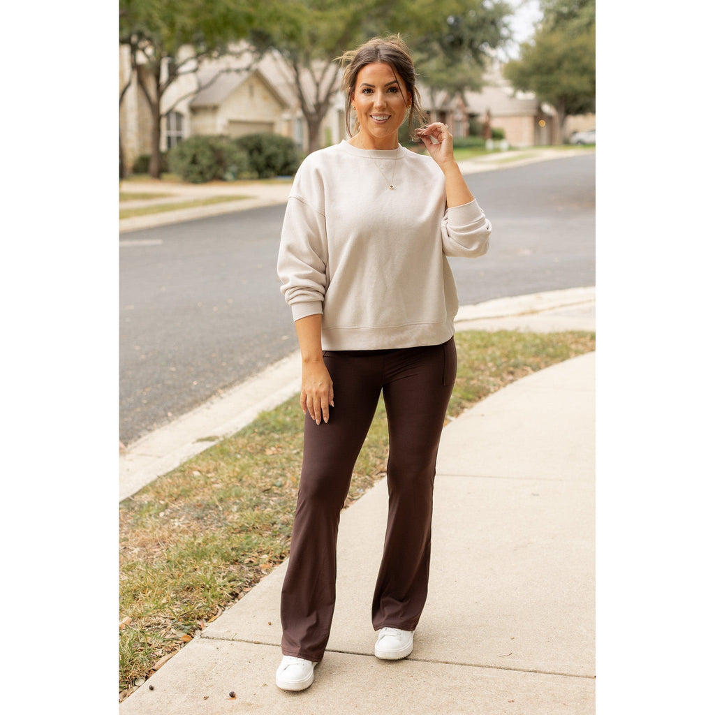 Ready to Ship | The Rhea - BROWN Bootcut Leggings with Pockets
