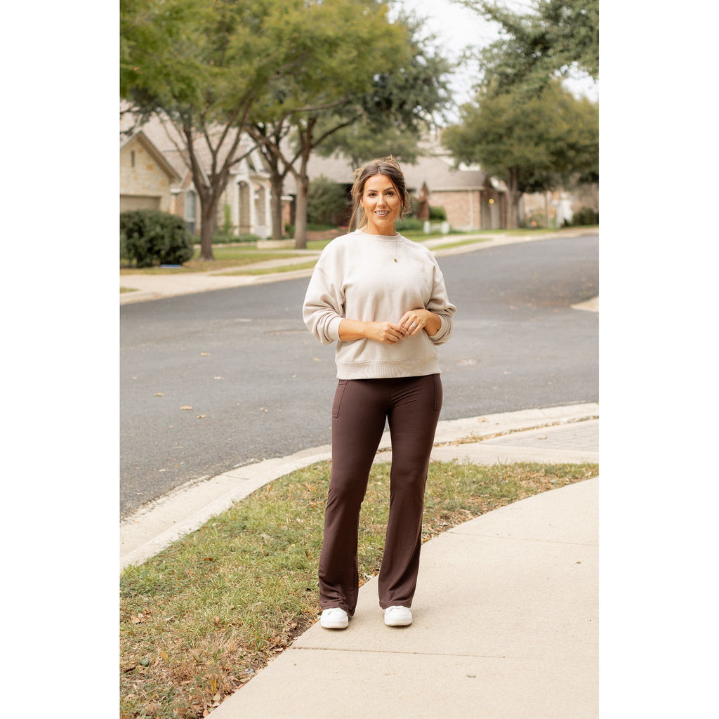 Ready to Ship | The Rhea - BROWN Bootcut Leggings with Pockets