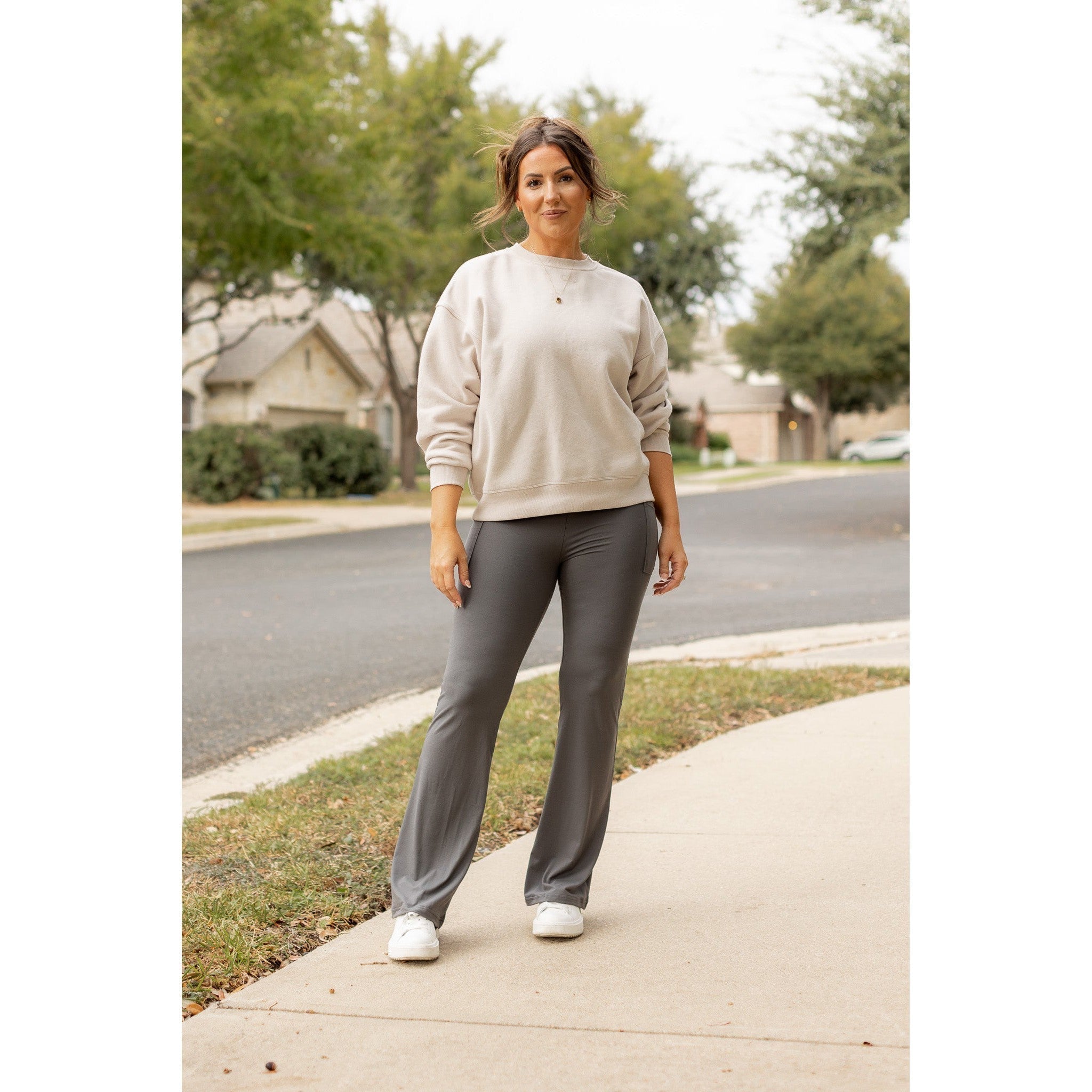 Ready to Ship | The Cassie - 30  CHARCOAL Bootcut Leggings with Pockets