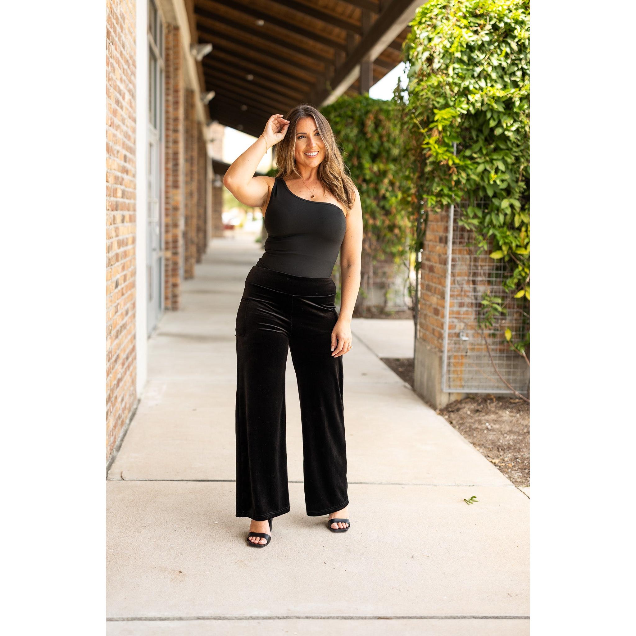 Ready to Ship | The Regina - Black Velvet Wide Leg Pants