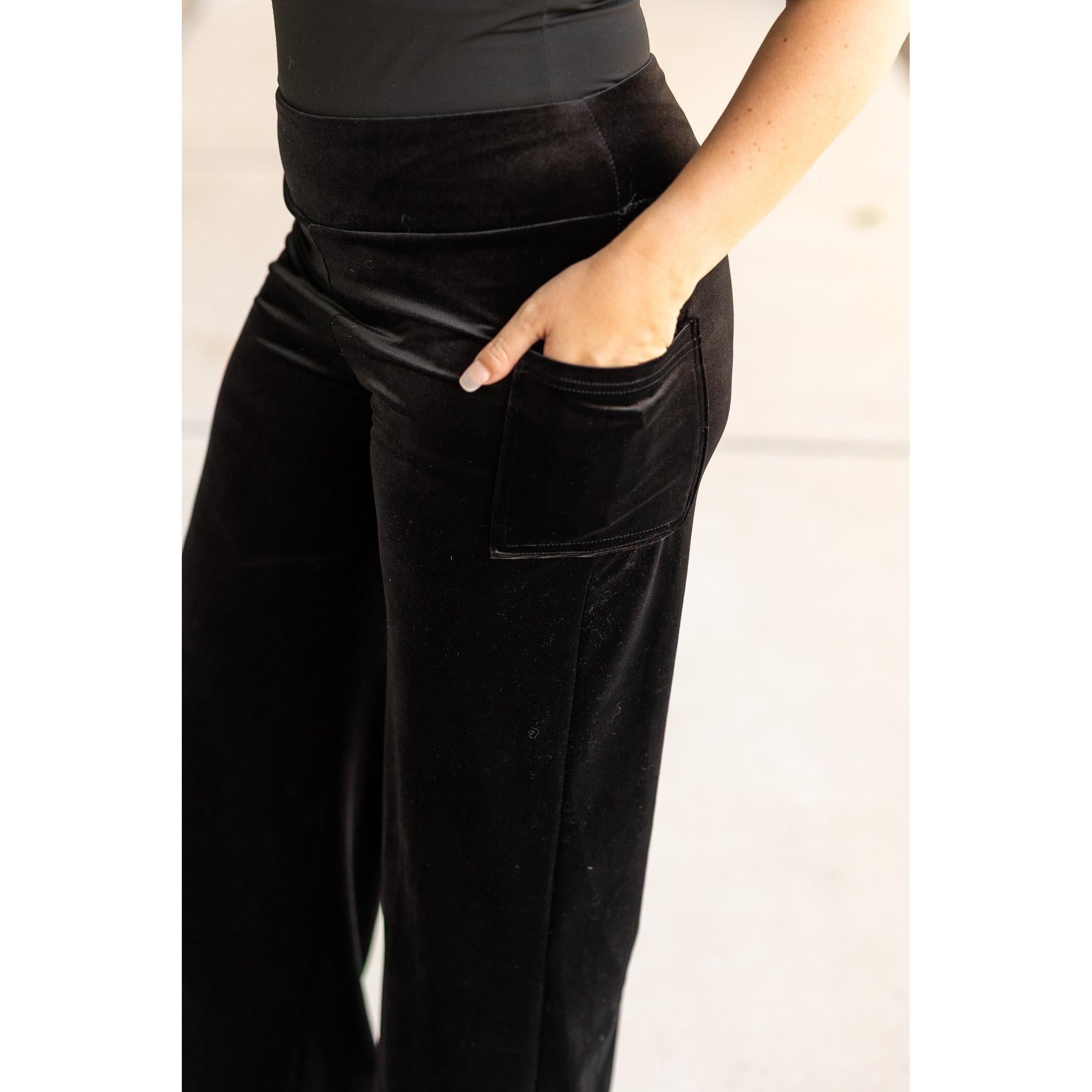 Ready to Ship | The Regina - Black Velvet Wide Leg Pants