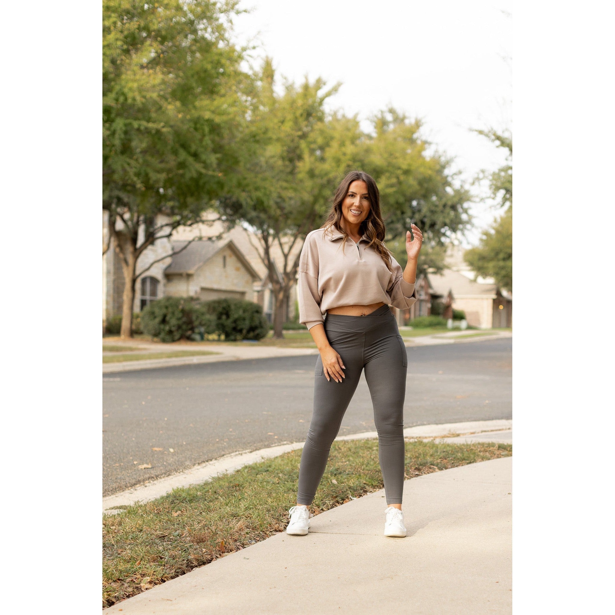 Ready to Ship | The Caitlin - CHARCOAL Crossover Full Length Leggings with Pockets