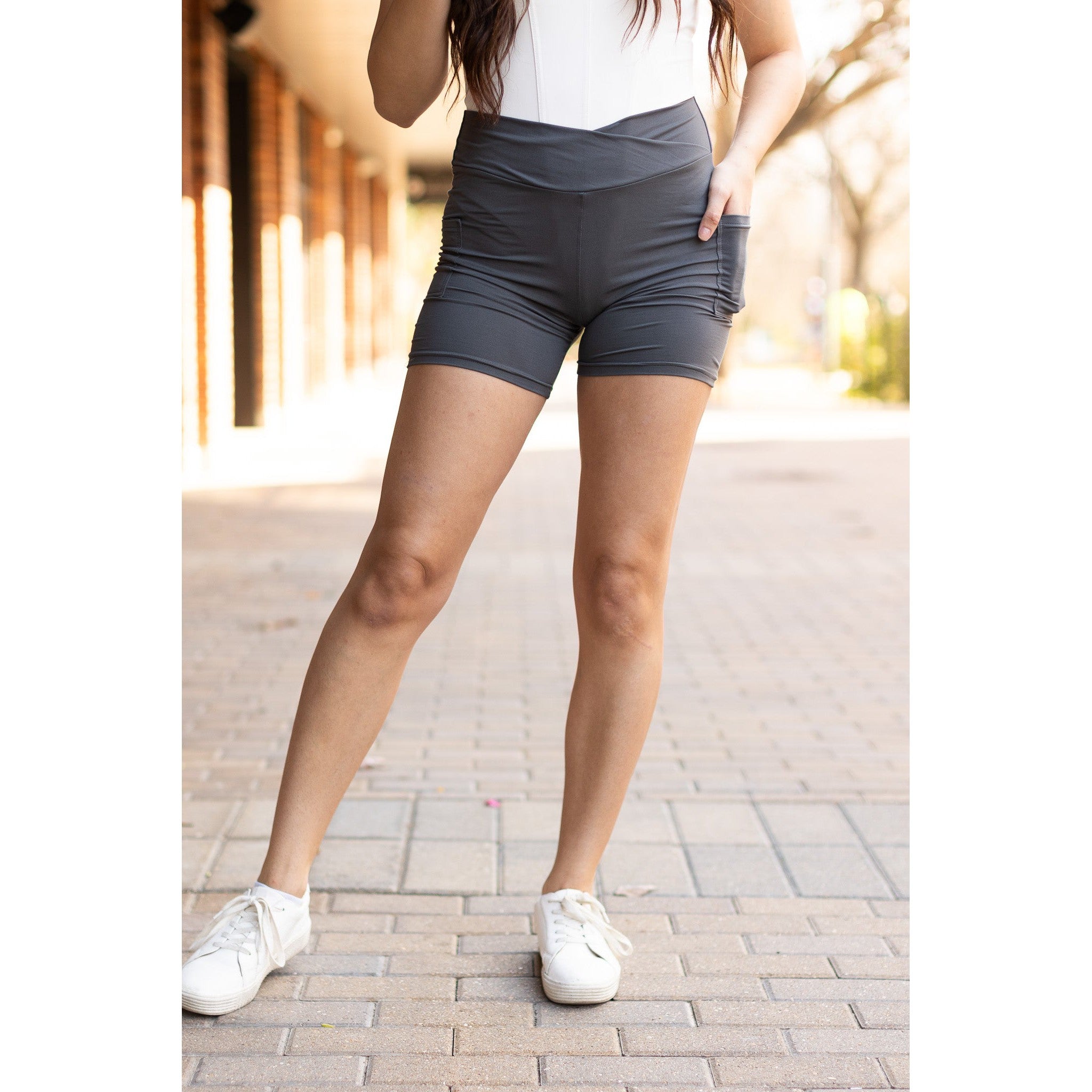 Ready to Ship  | The Caleigh - Charcoal Crossover Biker 5 Shorts
