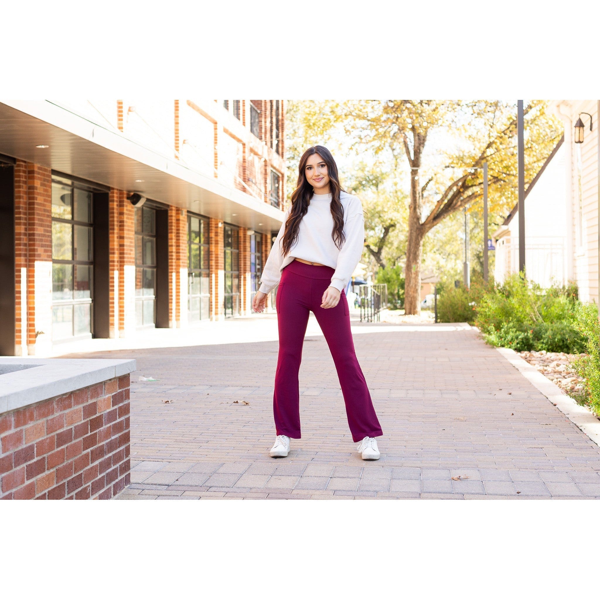 Ready to Ship  | The Maeve -  MAROON Bootcut Leggings with Pockets