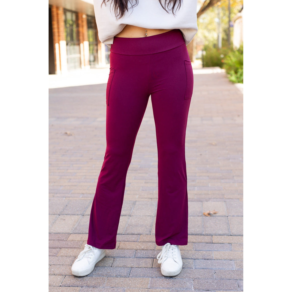Ready to Ship  | The Maeve -  MAROON Bootcut Leggings with Pockets