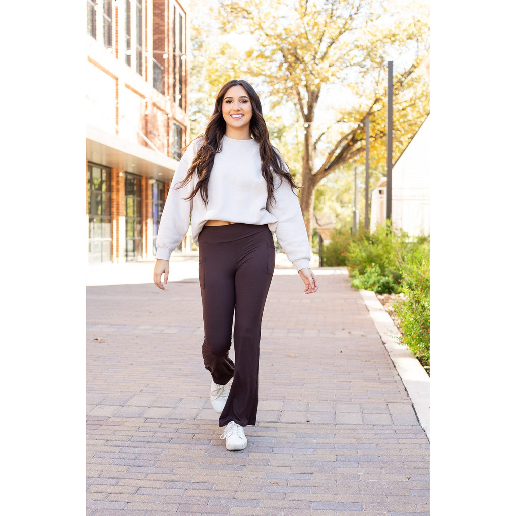 Ready to Ship | The Rhea - BROWN Bootcut Leggings with Pockets