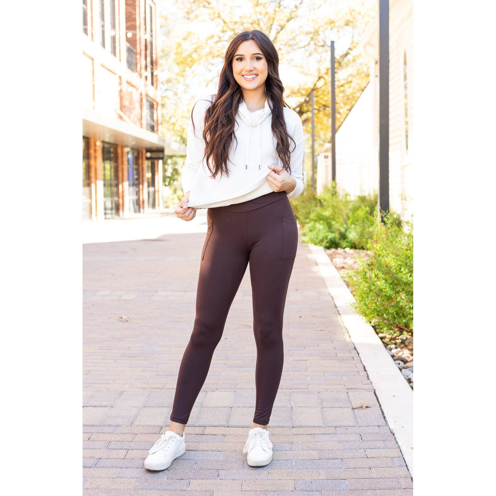 Ready to Ship | The Becca - BROWN Crossover Full Length Leggings with Pockets