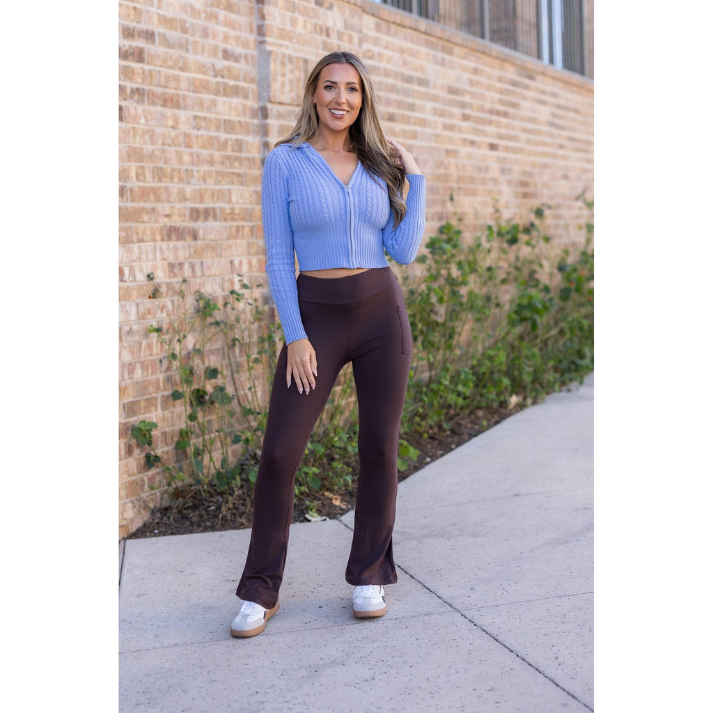 Ready to Ship | The Brandy - Brown Flare Leggings WITH POCKETS*