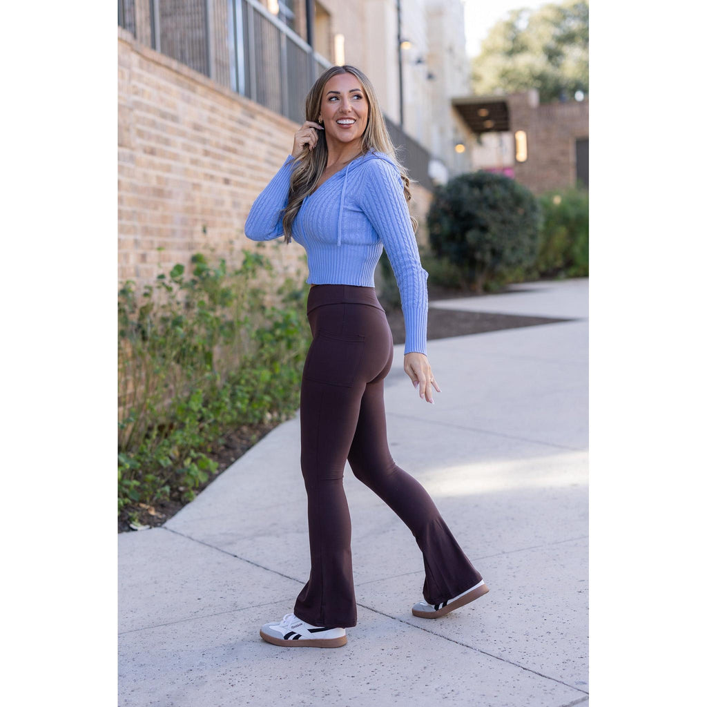 Ready to Ship | The Brandy - Brown Flare Leggings WITH POCKETS*