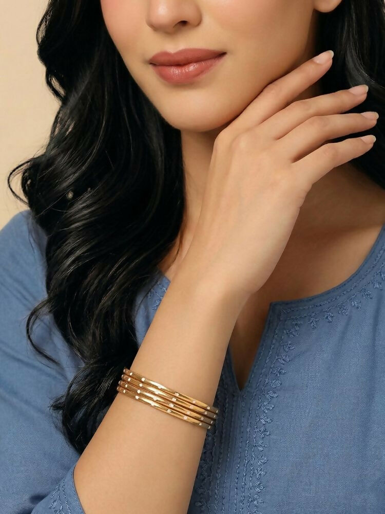 NVR Women Set of 4 Gold Plated Handcrafted CZ Studded Bangle