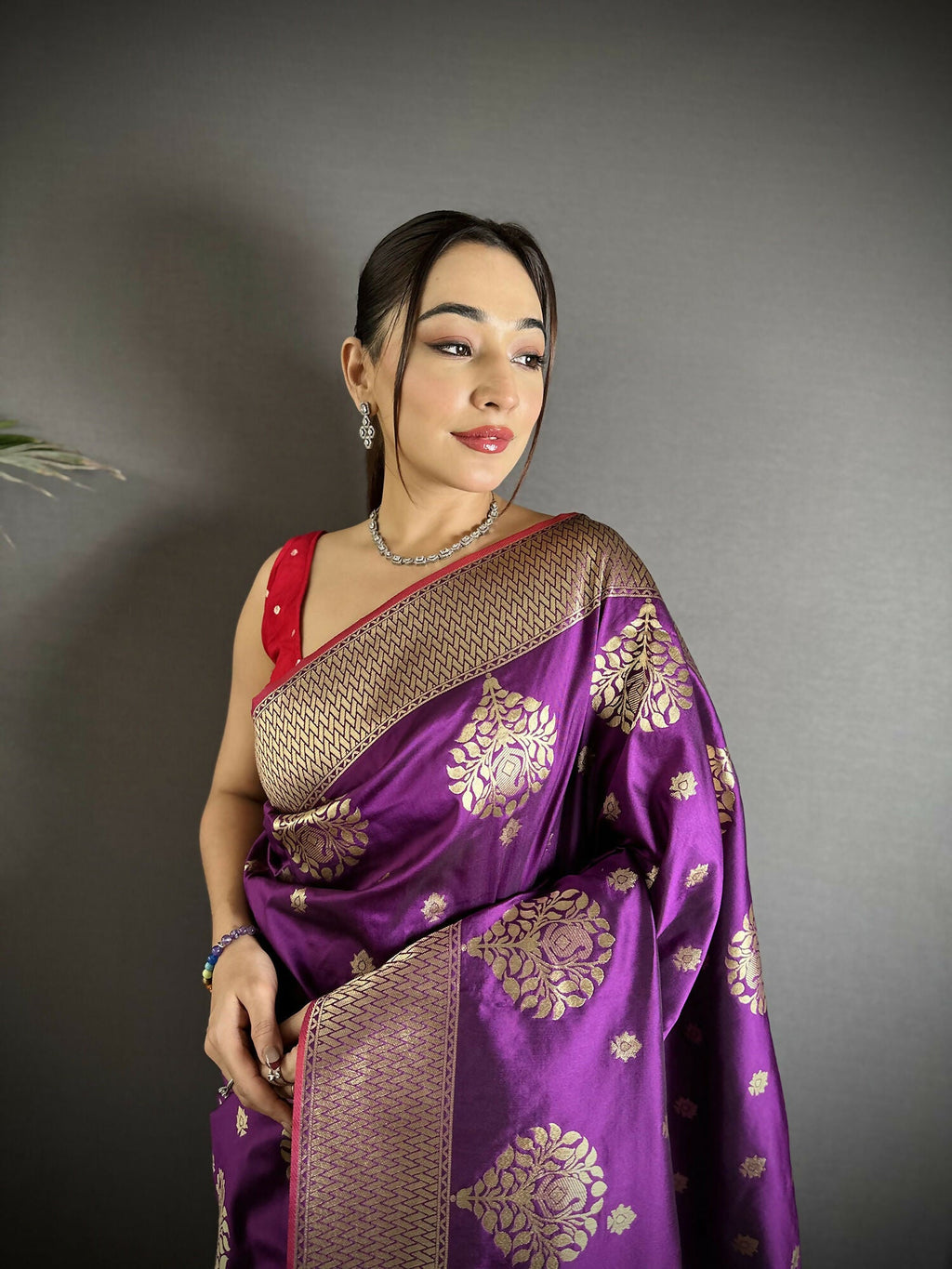Joban Fashion Purple Woven Butti Soft Silk Banarasi Silk Saree
