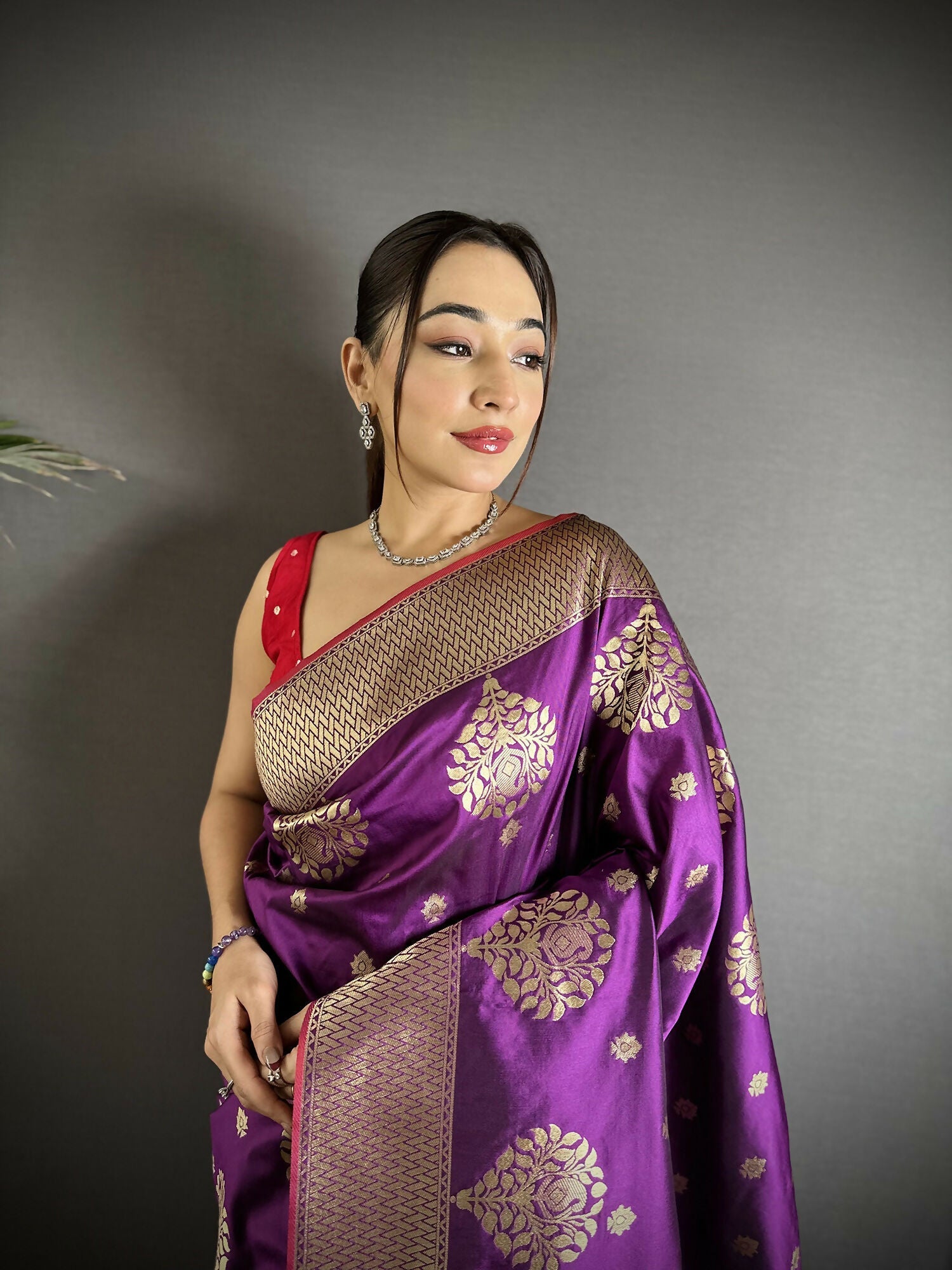 Joban Fashion Purple Woven Butti Soft Silk Banarasi Silk Saree