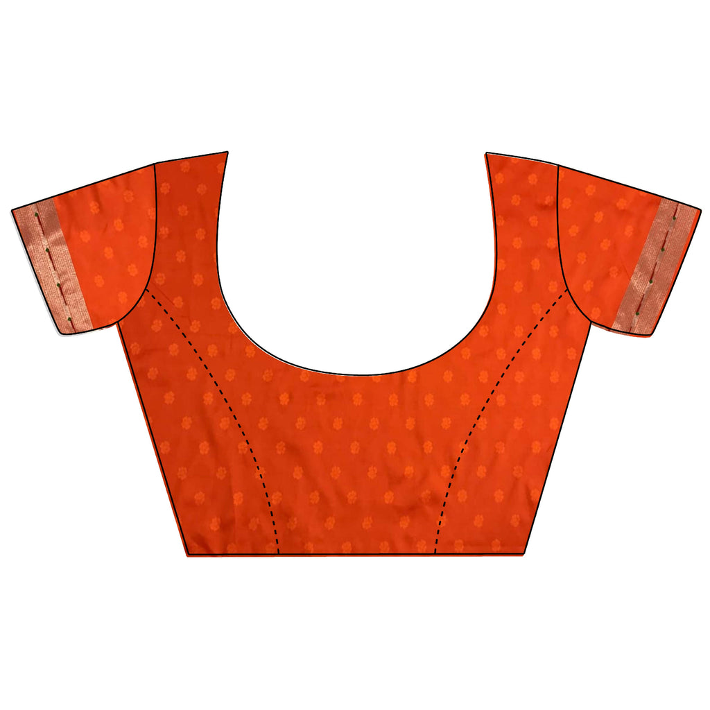 Joban Fashion Orange Peacock & Floral Motifs Soft Silk Kanchipuram Saree