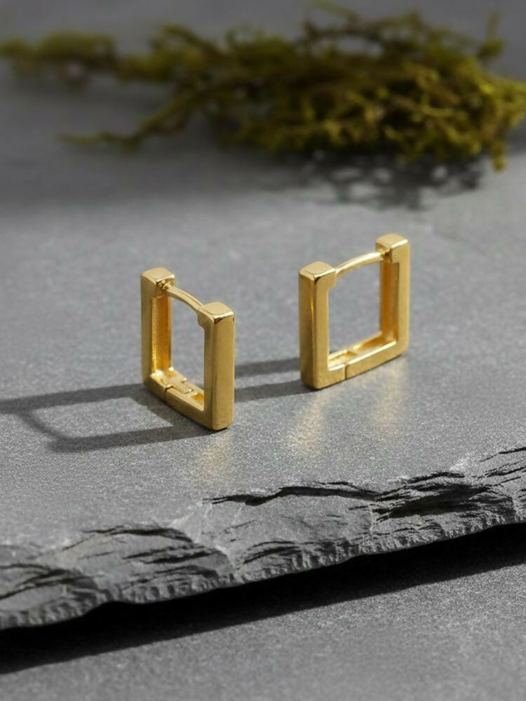 NVR Men's Gold Plated Geomatric Shaped Hoop Earrings