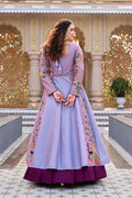 Teeya Creation Womens New Simply Wear Embroidery Sequence With Thread Work Lavender Gown Set