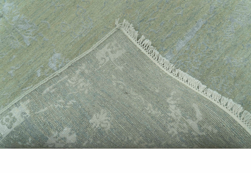 8X10 Fine Hand Knotted Green And Gray Modern abstract Design Wool and Art Silk Rug