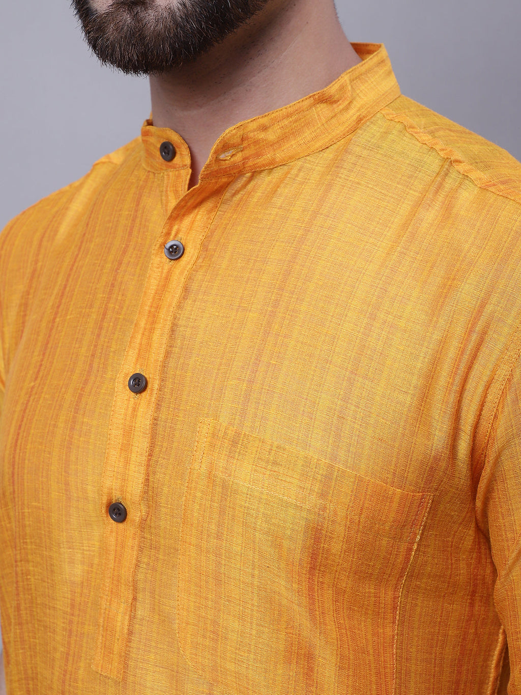 Even Apparels Yellow Pure Cotton Short Sleeves Kurta With Band Collar