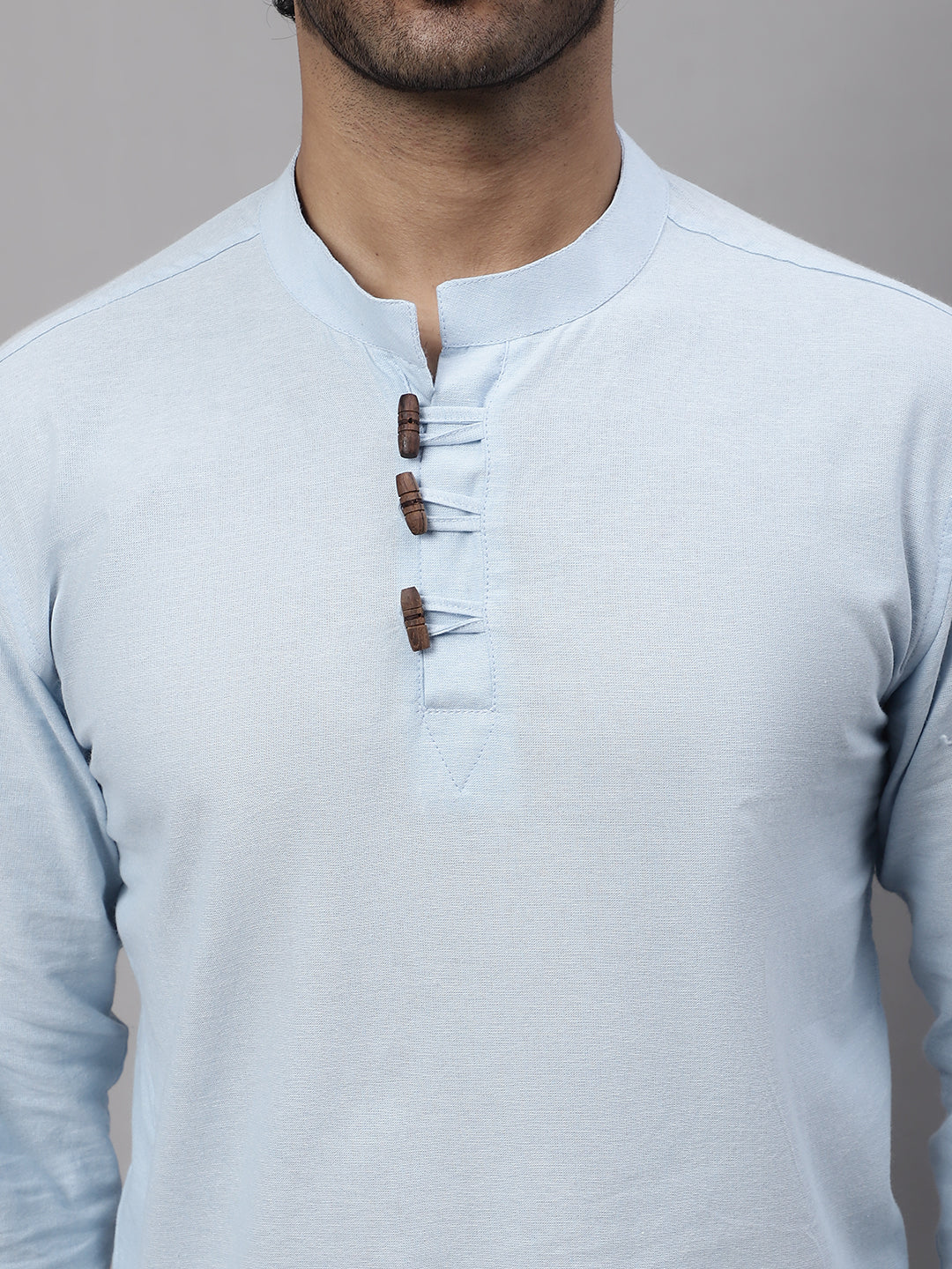 Even Apparels Blue Pure Cotton Kurta With Band Collar
