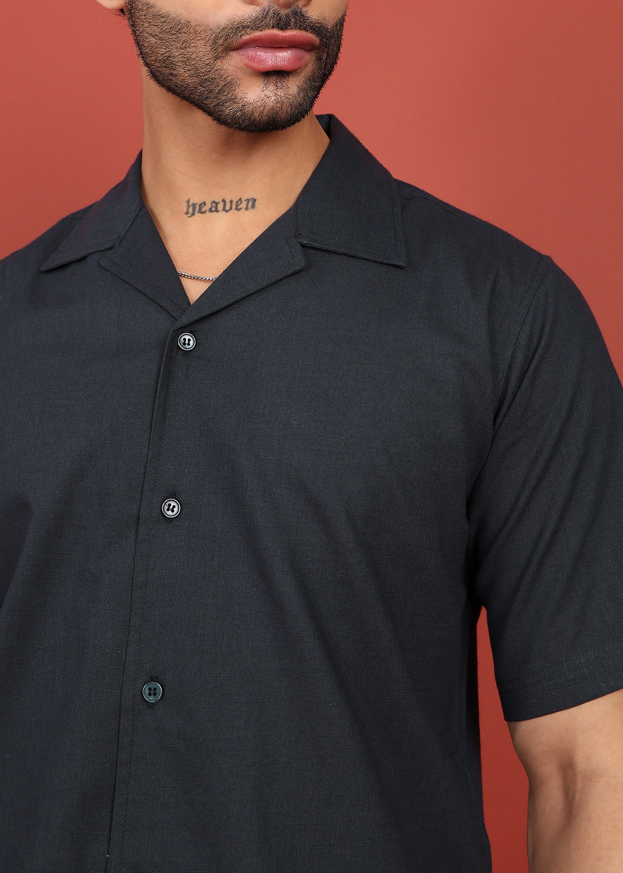 Fabmade Midnight Black Cuban Collar Shirt