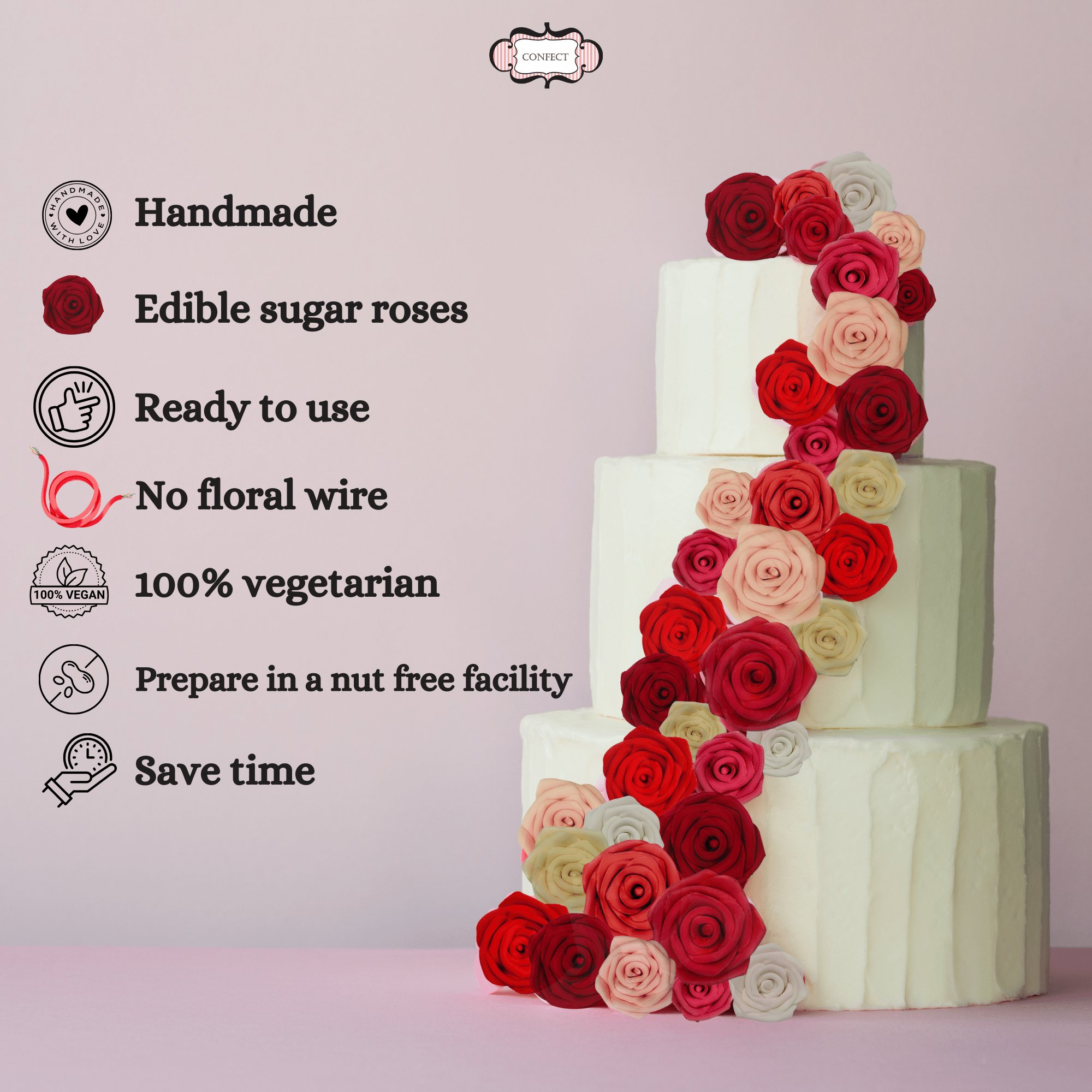Confect Gold | Edible Metallic Sugar Roses Topper