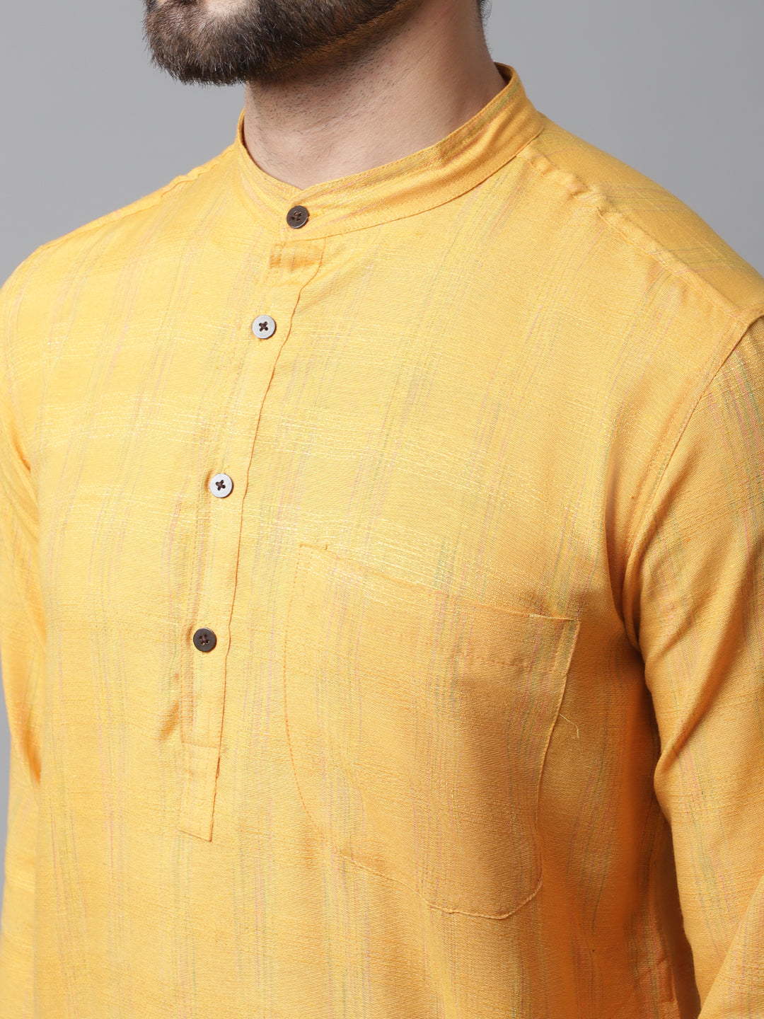 Even Apparels Yellow Kurta With Band Collar