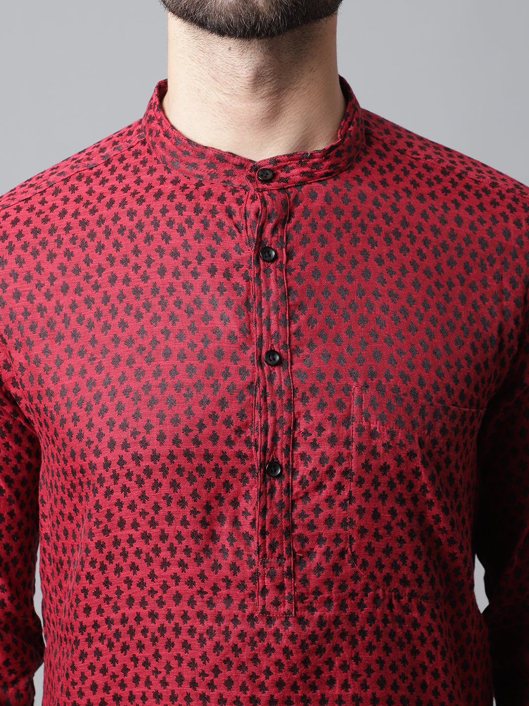 Even Apparels Maroon Solid Kurta With Band Collar