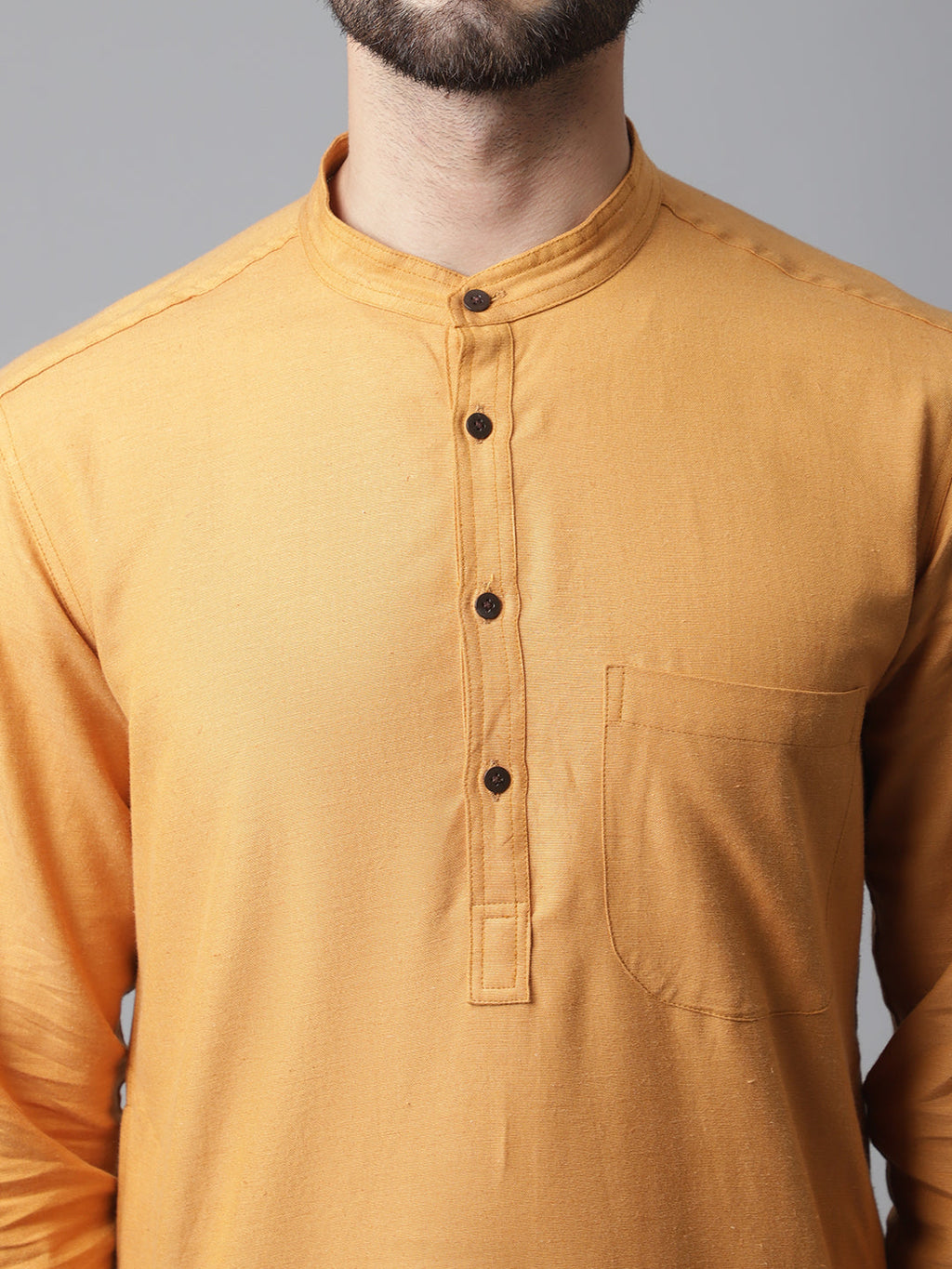 Even Apparels Yellow Solid Kurta With Band Collar